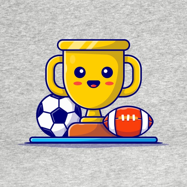 Cute Sport Trophy with Soccer Ball and Rugby Cartoon Vector Icon Illustration by Catalyst Labs